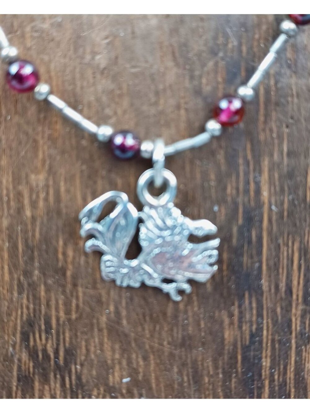 Sterling Silver Carolina Gamecocks Pendant Necklace Garnet Bead 925 Chain USC